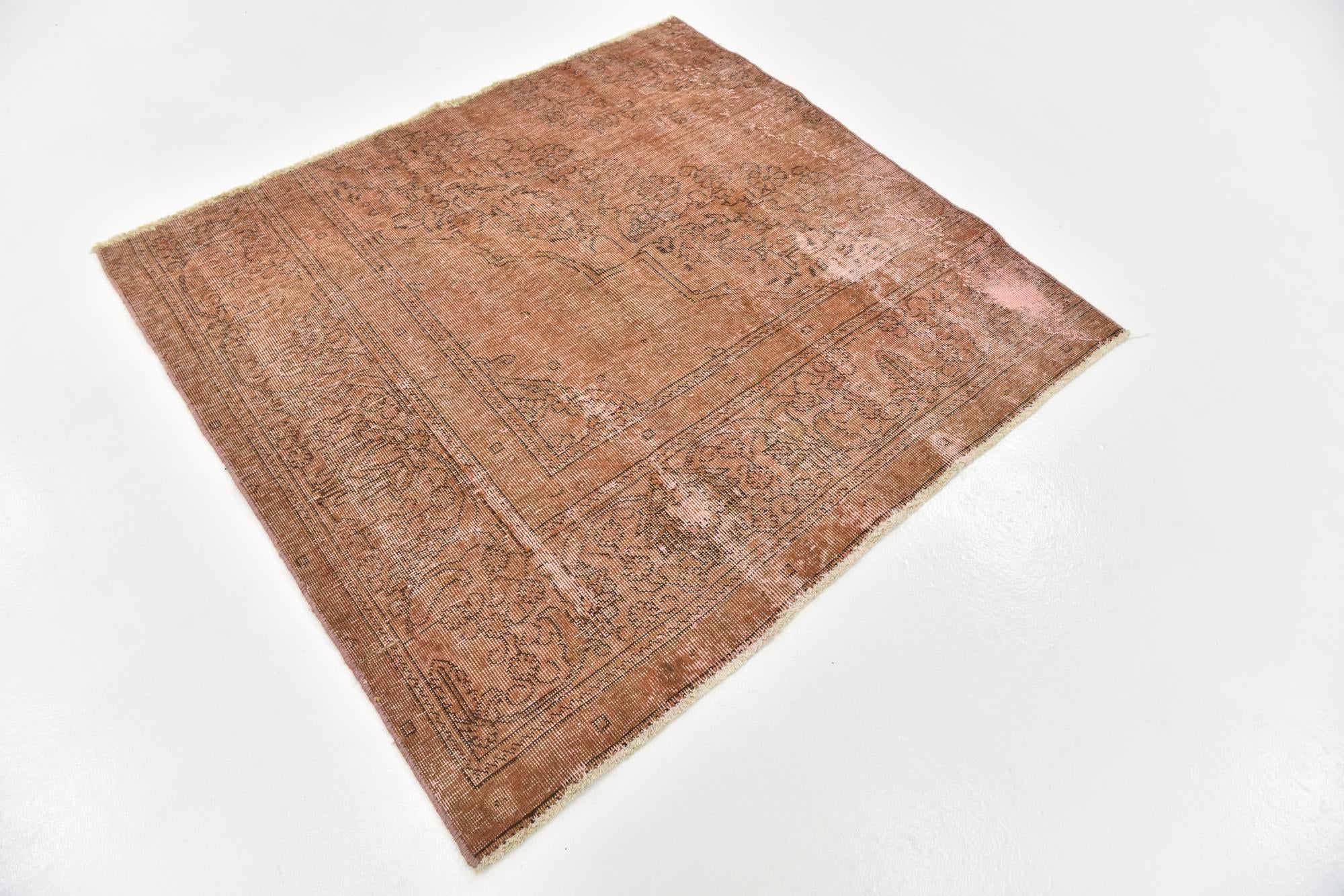 4' 7 x 4' 10 Hand Knotted Ultra Vintage Persian Wool Square Rug