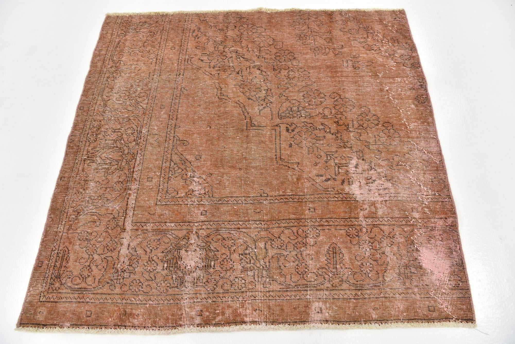 4' 7 x 4' 10 Hand Knotted Ultra Vintage Persian Wool Square Rug