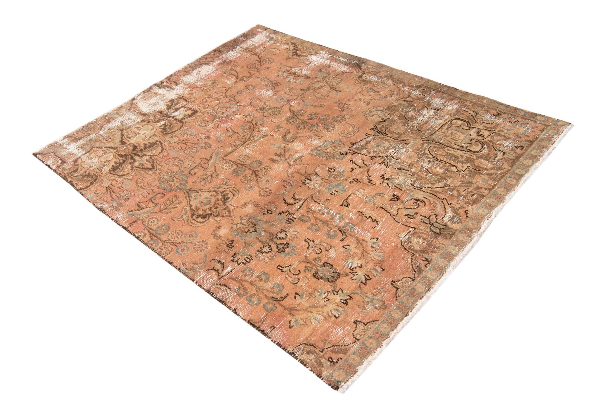 4' 3 x 5' 3 Hand Knotted Ultra Vintage Persian Wool Square Rug