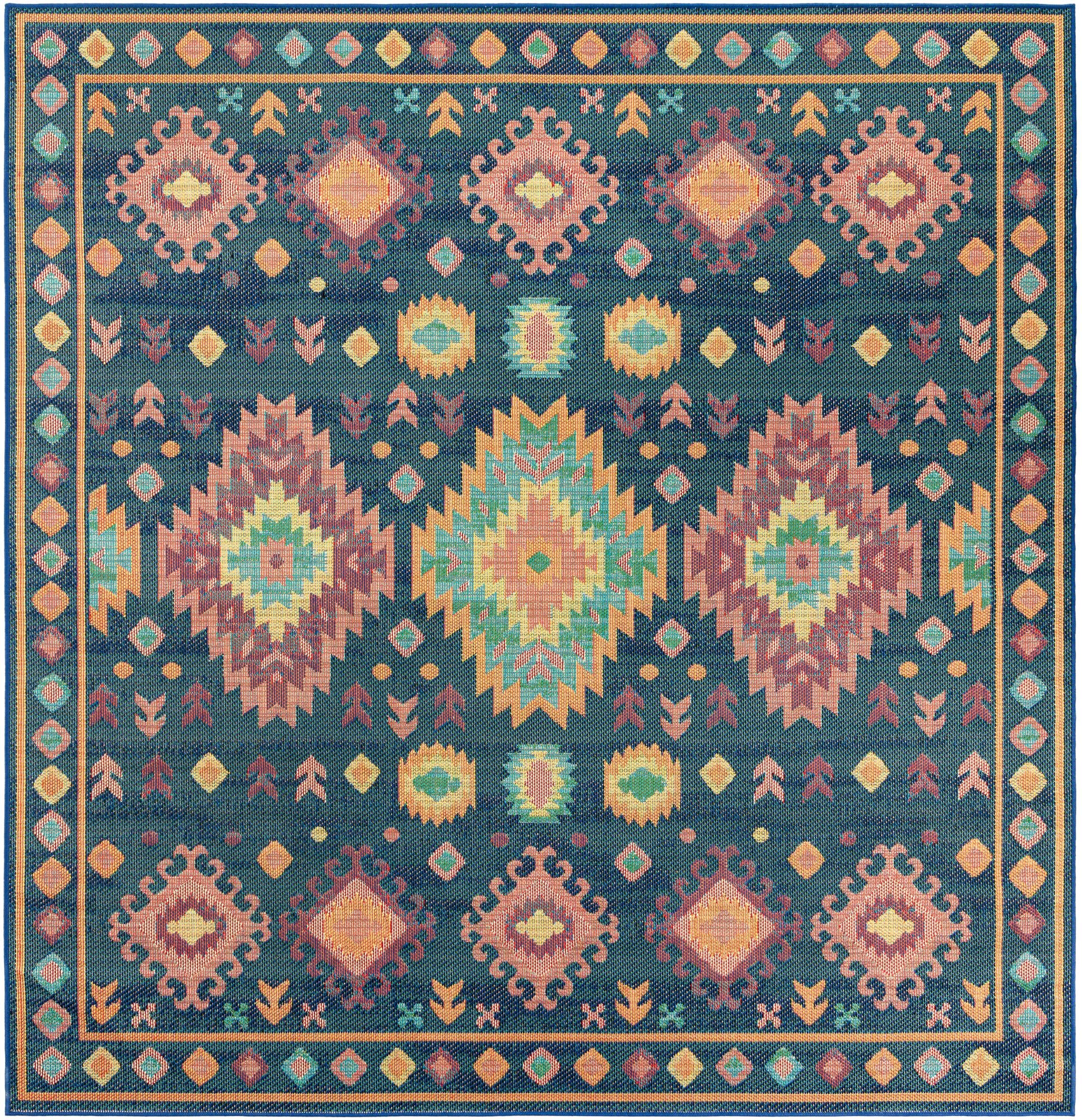 Phelps · Southwestern geometric Outdoor Rug, multicolor and navy