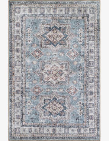 6' 1 x 9' Pickett · Geometric medallion Washable Rug, green and beige
