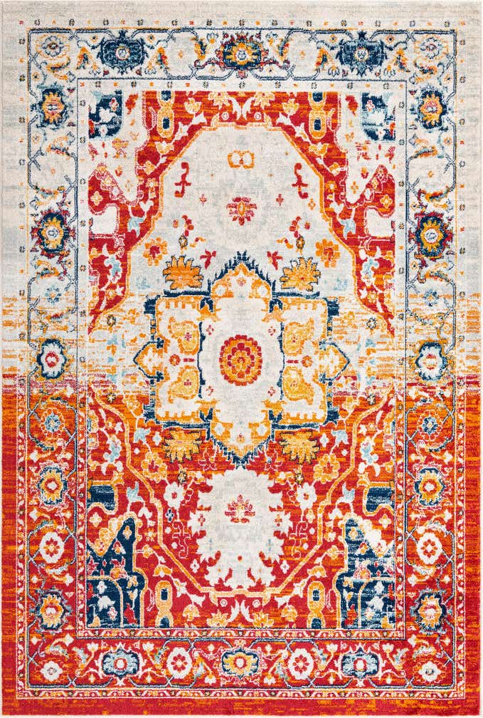 6' x 9' Pierce · Medallion rug, rust and navy