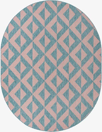 Pink and Aqua Easy-Clean Jill Zarin Napa Indoor / Outdoor Oval Rug