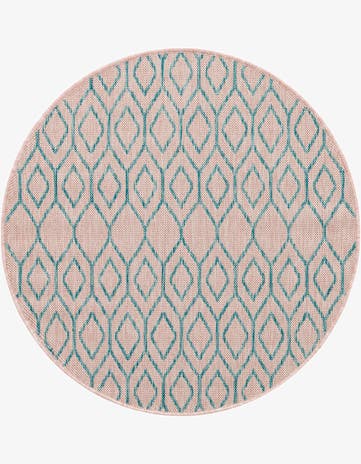 Pink and Aqua Easy-Clean Jill Zarin Turks and Caicos Indoor / Outdoor Round Rug