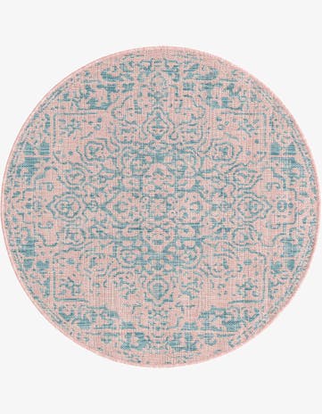 Pink and Aqua Easy-Clean Jill Zarin Dubai Indoor / Outdoor Round Rug