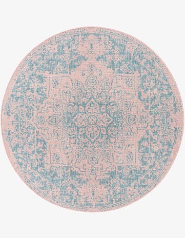 Pink and Aqua Easy-Clean Jill Zarin Dubai Indoor / Outdoor Round Rug