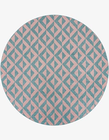 Pink and Aqua Easy-Clean Jill Zarin Napa Indoor / Outdoor Round Rug