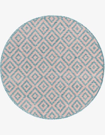 Pink and Aqua Easy-Clean Jill Zarin Costa Rica Indoor / Outdoor Round Rug