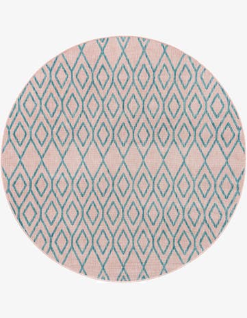 Pink and Aqua Easy-Clean Jill Zarin Turks and Caicos Indoor / Outdoor Round Rug