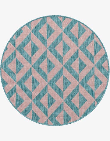 Pink and Aqua Easy-Clean Jill Zarin Napa Indoor / Outdoor Round Rug