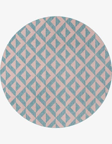 Pink and Aqua Easy-Clean Jill Zarin Napa Indoor / Outdoor Round Rug