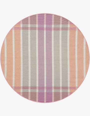 Pink and Lavender Easy-Clean Ribbon Indoor / Outdoor Round Rug