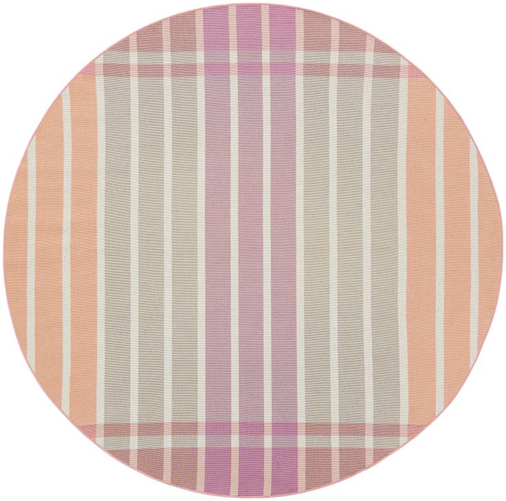 Detail image of 7' 10 x 7' 10 Easy-Clean Striped Indoor / Outdoor Round Rug