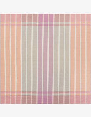 Pink and Lavender Easy-Clean Striped Indoor / Outdoor Square Rug