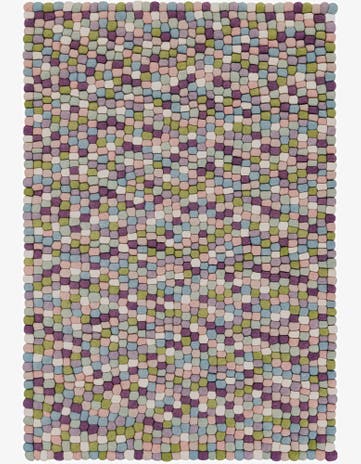 Pink and Purple Hand Woven Felt Ball Wool Rug