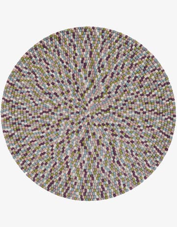 7' 10 x 7' 10 Hand Woven Felt Ball Wool Round Rug