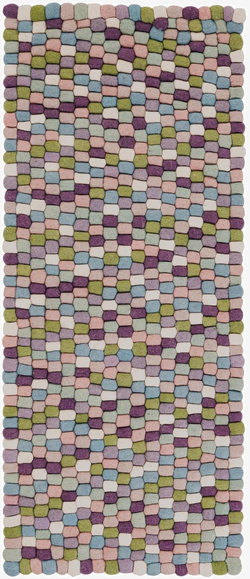 2' x 5' 1  Hand Woven Felt Ball Wool Runner Rug