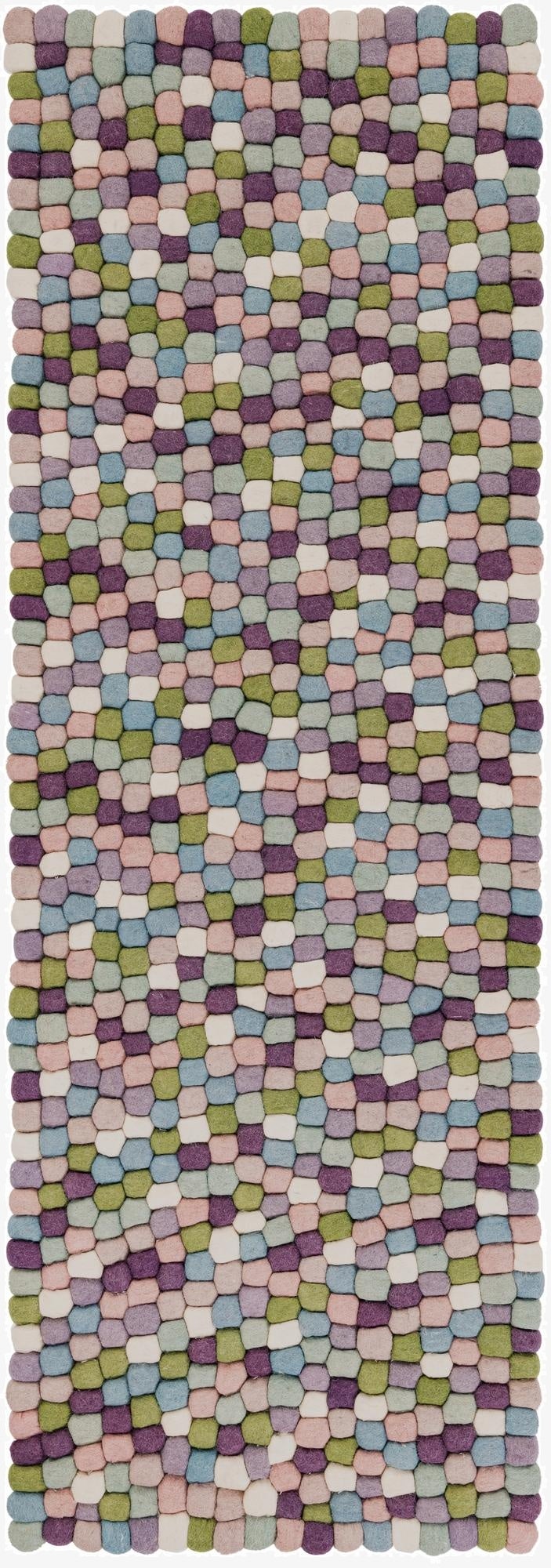 2' x 6' 1  Hand Woven Felt Ball Wool Runner Rug