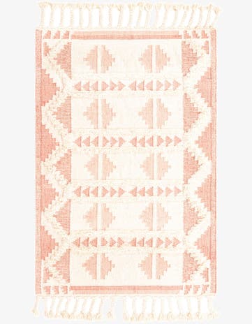 Pink and White Hand Woven Arizona Wool Rug