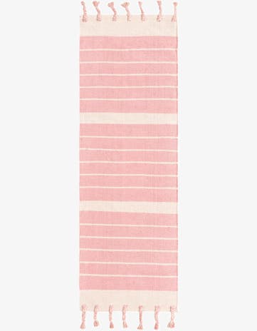 Pink and White Hand Woven Chindi Cotton Runner Rug