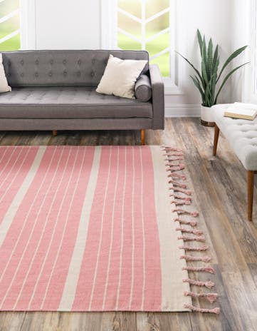 Pink and White Hand Woven Chindi Cotton Square Rug