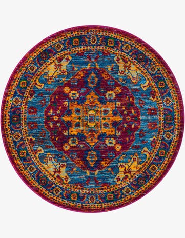 Pink Blue Calypso Round Rug