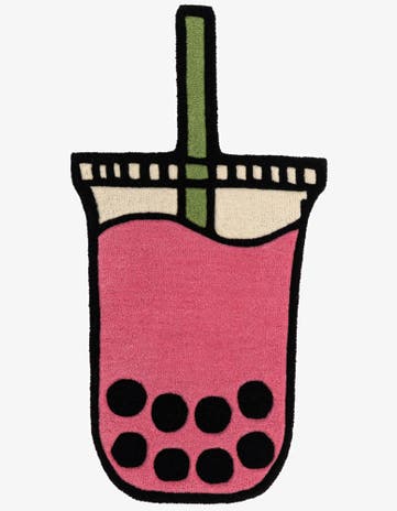 Pink Happy Rugs Boba Tea Wool Freeform