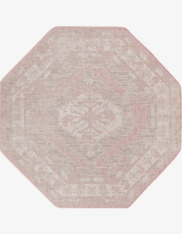 Pink Easy-Clean Traditional Indoor / Outdoor Octagon Rug