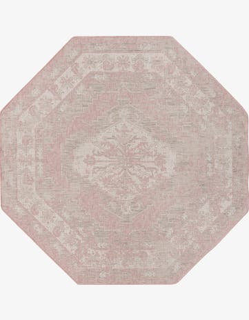 Pink Easy-Clean Traditional Indoor / Outdoor Octagon Rug