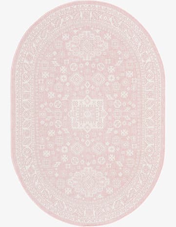 Pink Easy-Clean Aztec Indoor / Outdoor Oval Rug