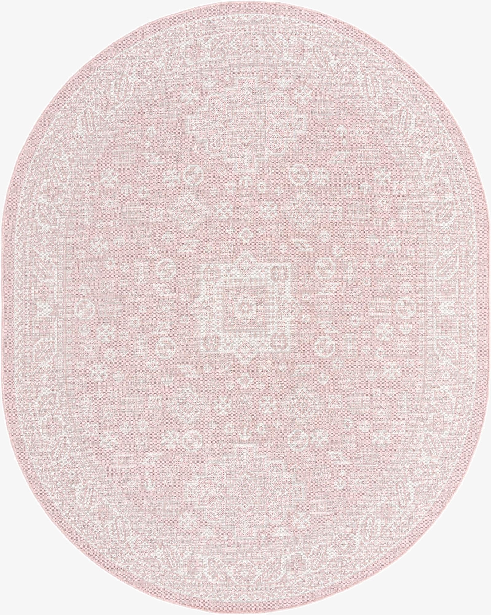 Primary image 7' 10 x 10'  Washable Aztec Indoor / Outdoor Oval Rug