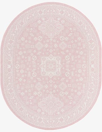 Pink Easy-Clean Aztec Indoor / Outdoor Oval Rug