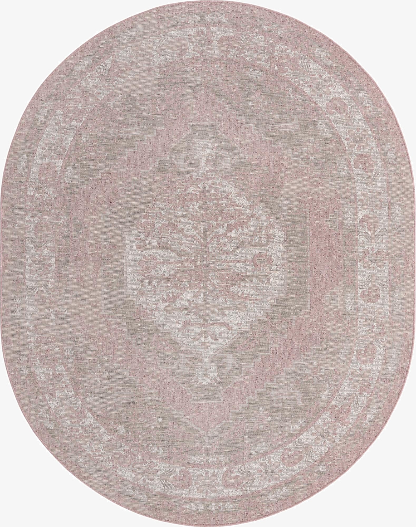 7' 10 x 10'  Washable Traditional Indoor / Outdoor Oval Rug