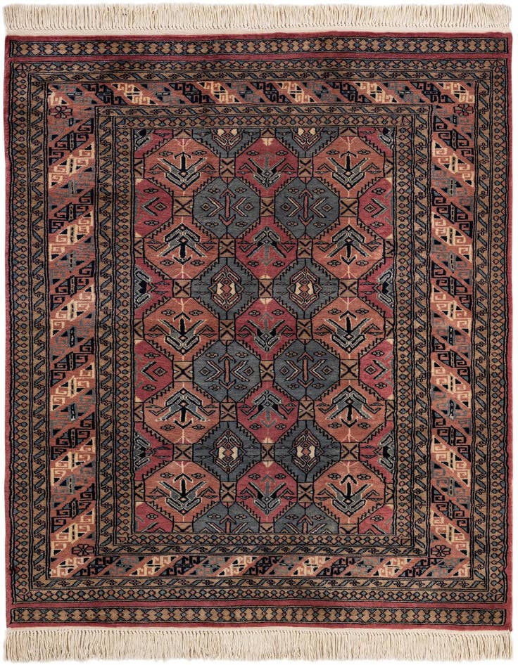Detail image of 4' 3 x 5' 11 Hand Knotted Bokhara Oriental Wool Rug