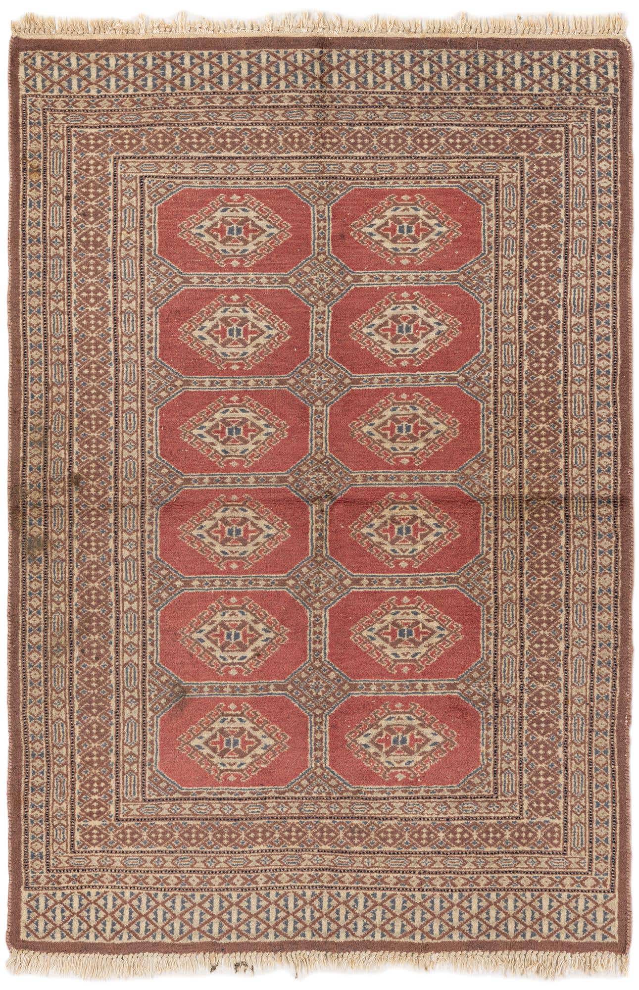 3' 4 x 4' 11 Hand Knotted Bokhara Oriental Wool Rug