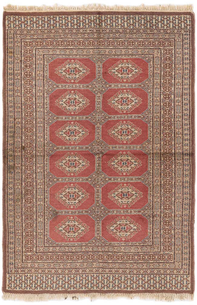 3' 4 x 4' 11 Hand Knotted Bokhara Oriental Wool Rug
