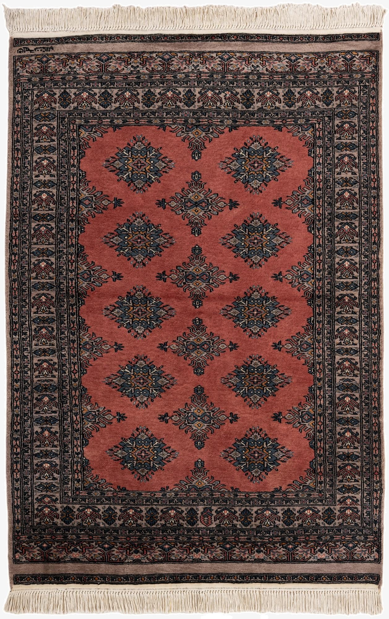 4' 1 x 6' 1  Hand Knotted Bokhara Oriental Wool Rug