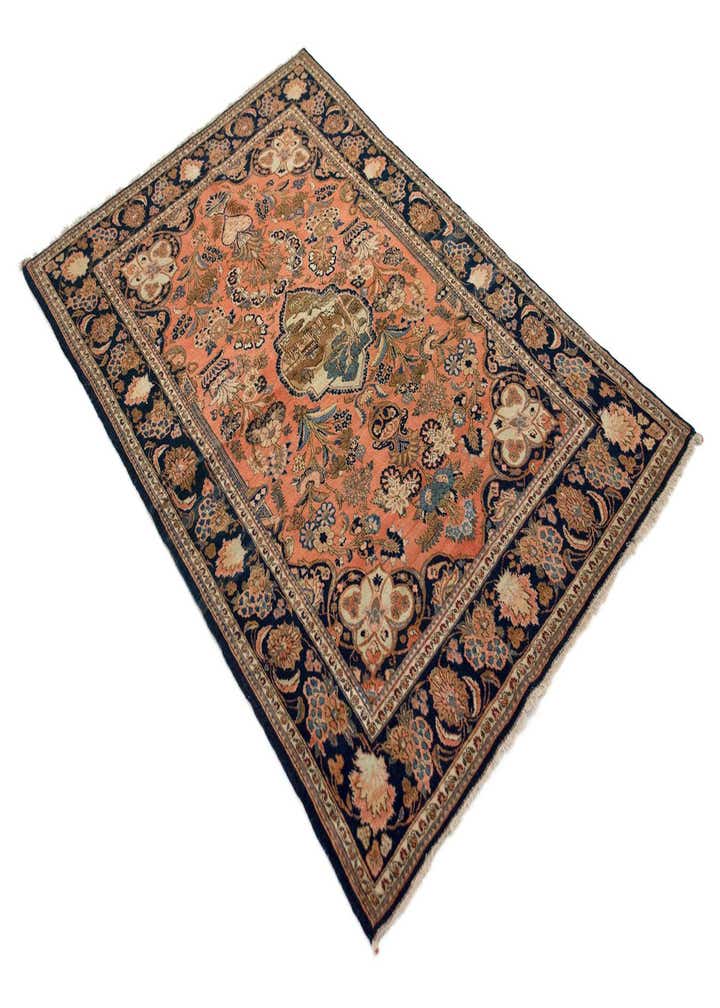 4' 3 x 6' 6 Hand Knotted Kashan Persian Wool Rug