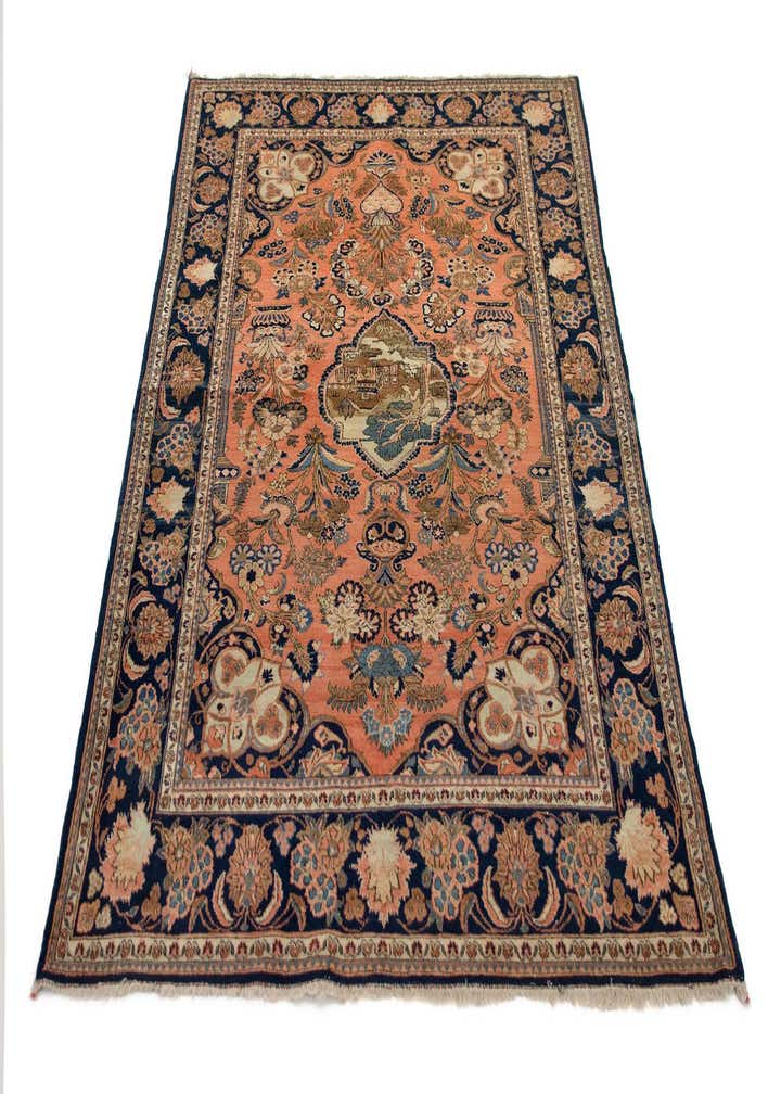 4' 3 x 6' 6 Hand Knotted Kashan Persian Wool Rug