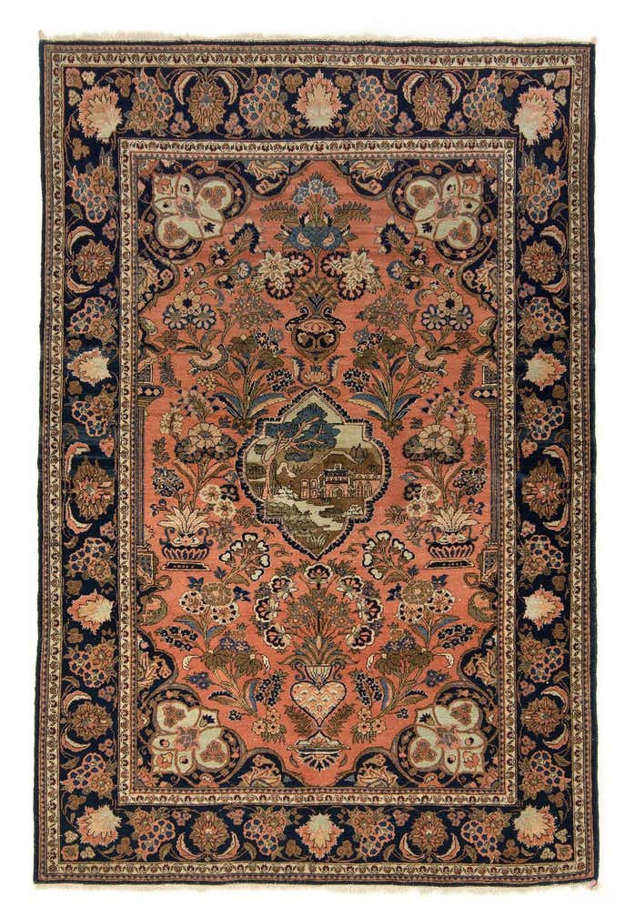 4' 3 x 6' 6 Hand Knotted Kashan Persian Wool Rug