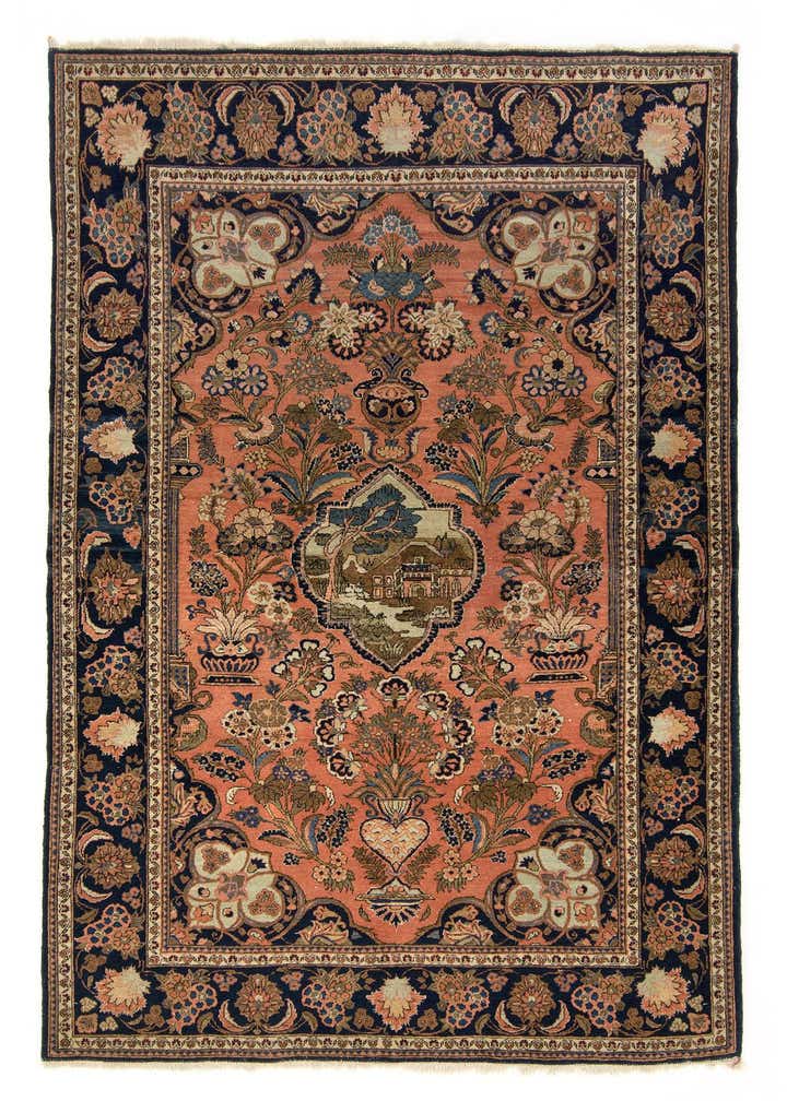4' 3 x 6' 6 Hand Knotted Kashan Persian Wool Rug