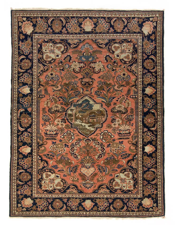Detail image of 4' 3 x 6' 6 Hand Knotted Kashan Persian Wool Rug