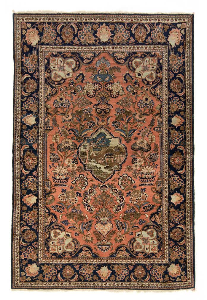 4' 3 x 6' 6 Hand Knotted Kashan Persian Wool Rug