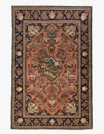 4' 3 x 6' 6 Hand Knotted Kashan Persian Wool Rug