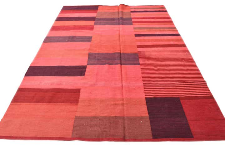 6' 8 x 9' 3 Hand Woven Kilim Modern Wool Rug
