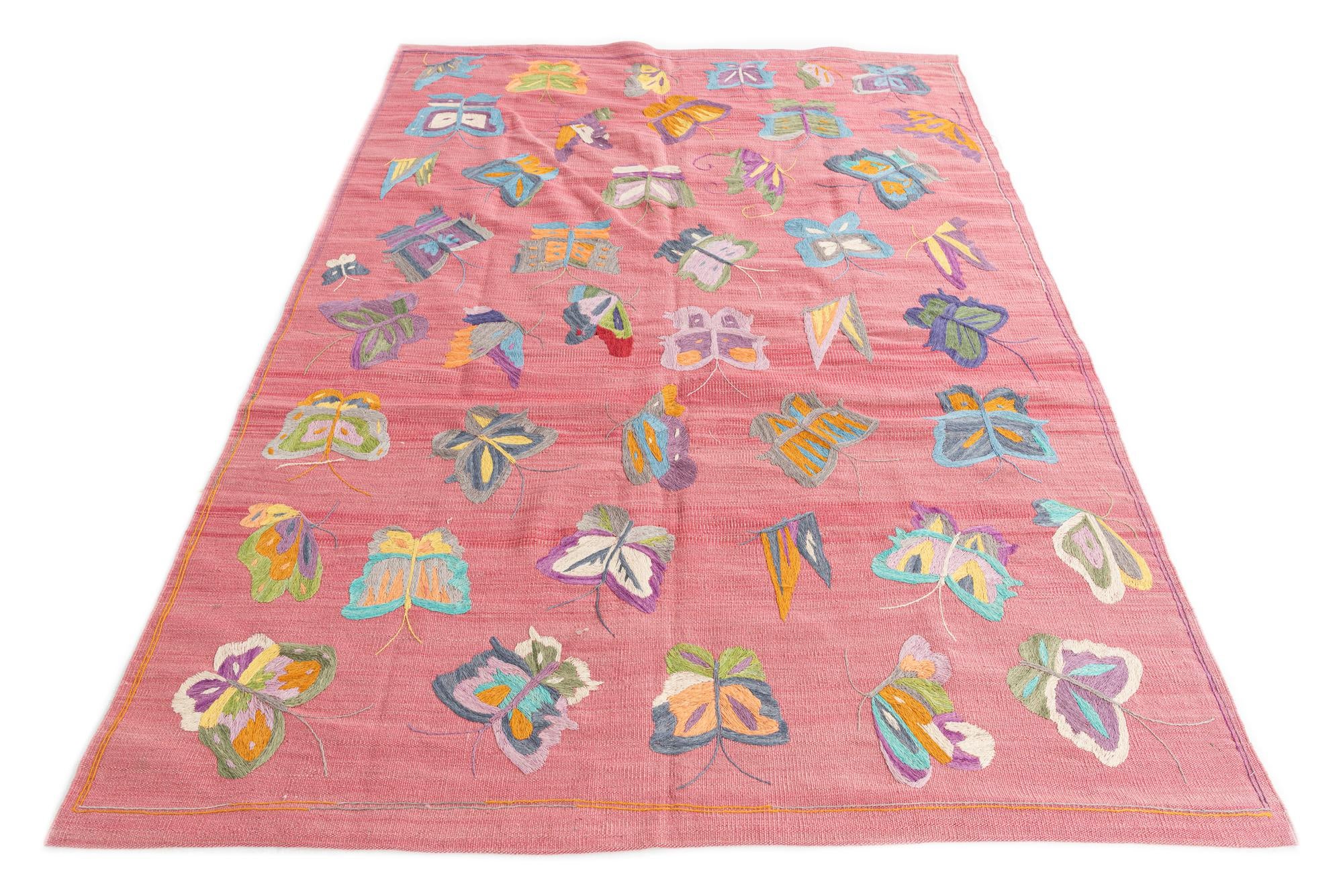 5' 6 x 7' 7 Hand Woven Kilim Suzani Wool Rug