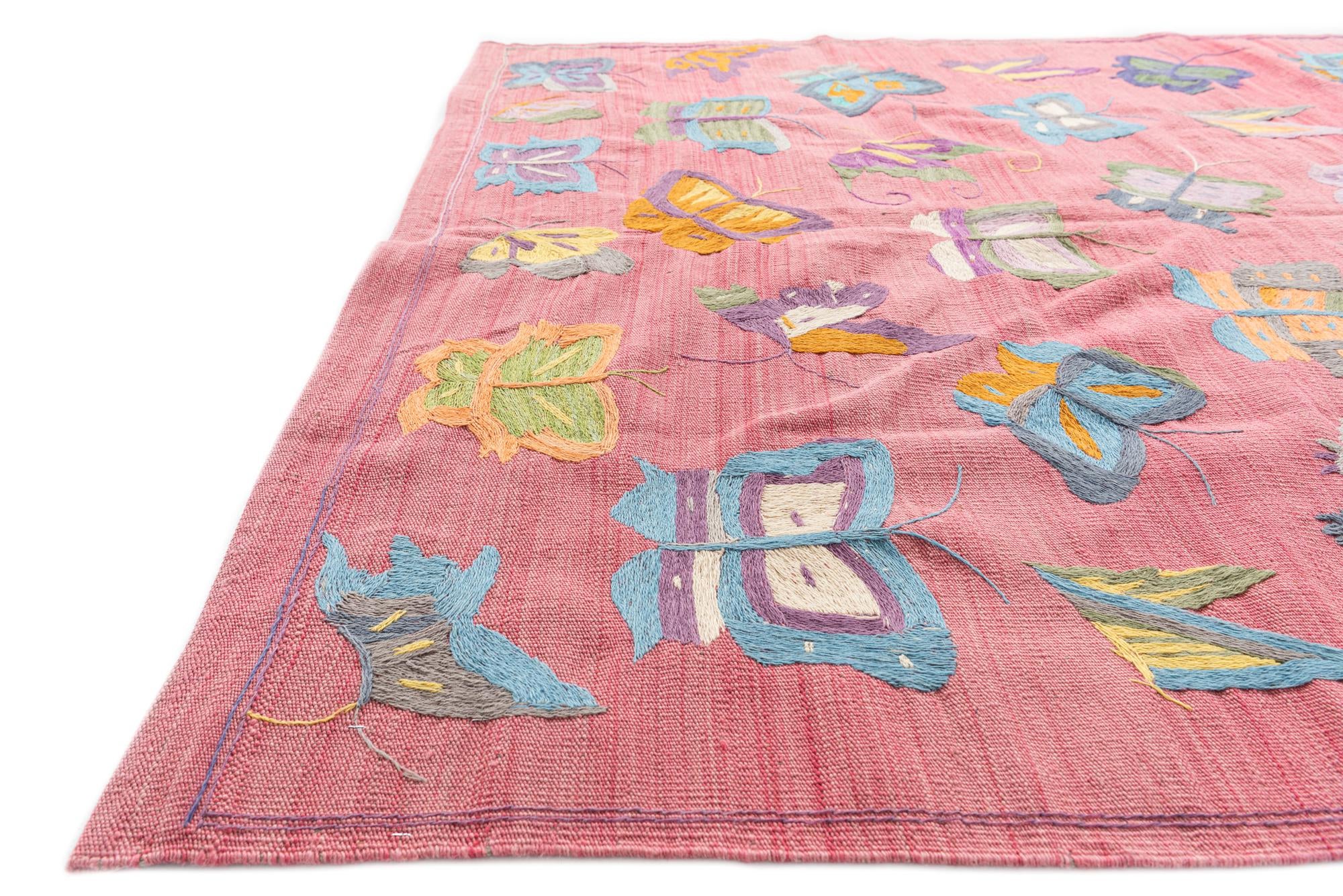 5' 6 x 7' 7 Hand Woven Kilim Suzani Wool Rug