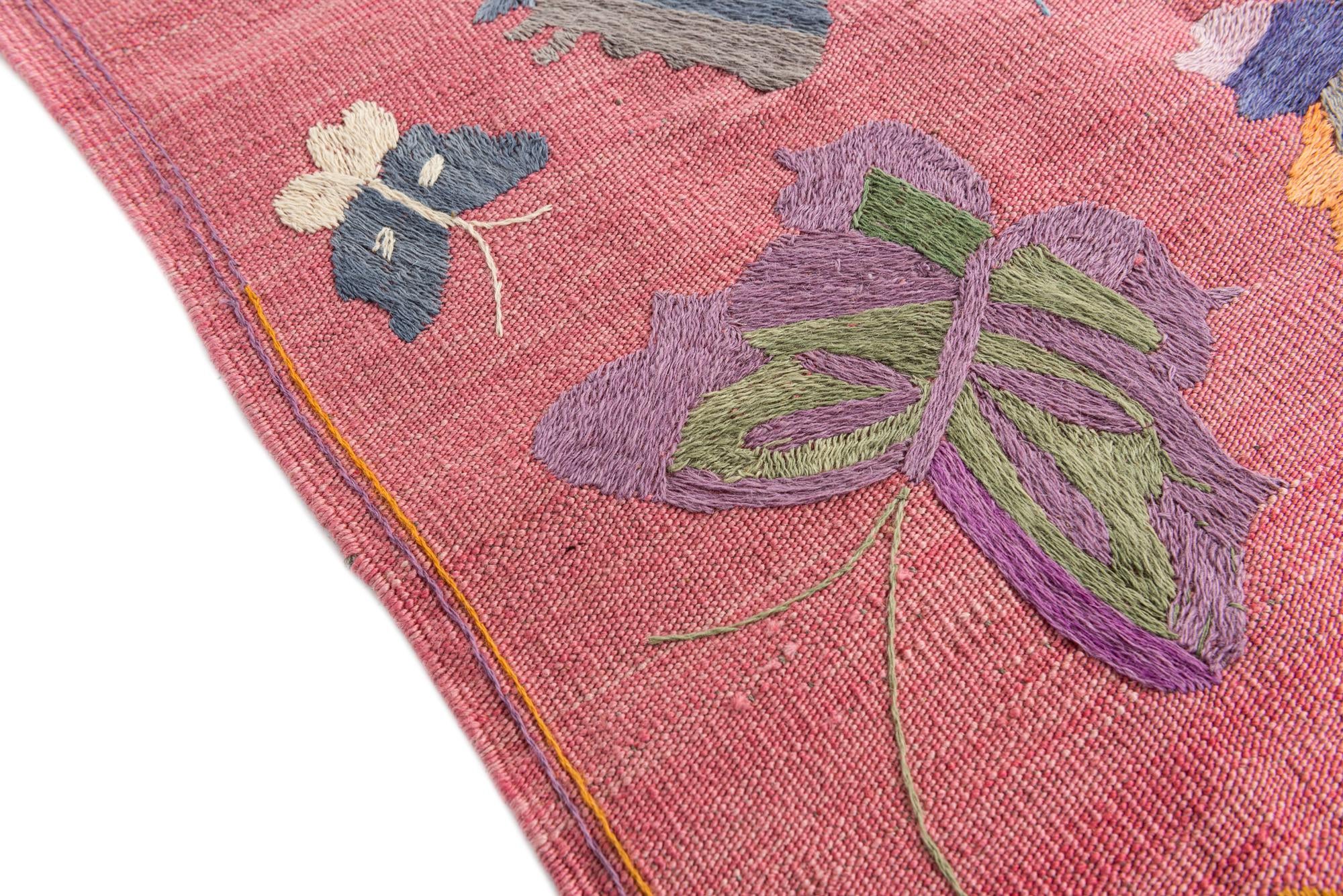 5' 6 x 7' 7 Hand Woven Kilim Suzani Wool Rug