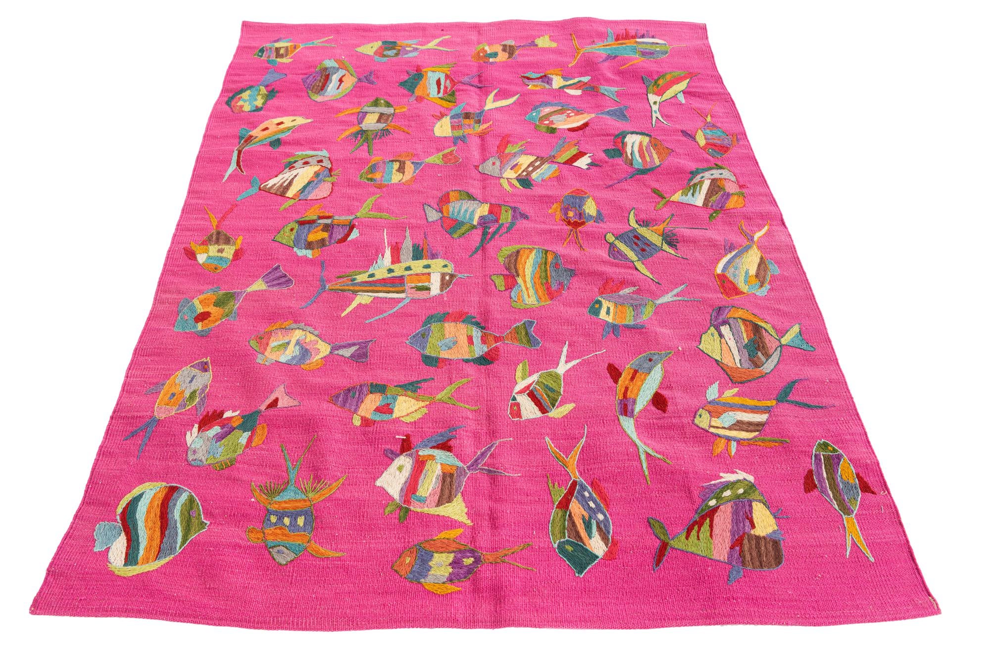 4' 2 x 5' 8 Hand Woven Kilim Suzani Wool Rug