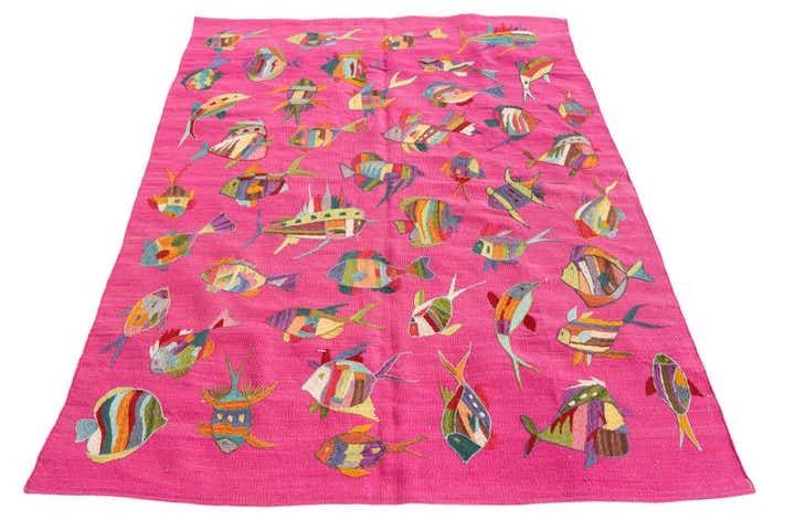 4' 2 x 5' 8 Hand Woven Kilim Suzani Wool Rug